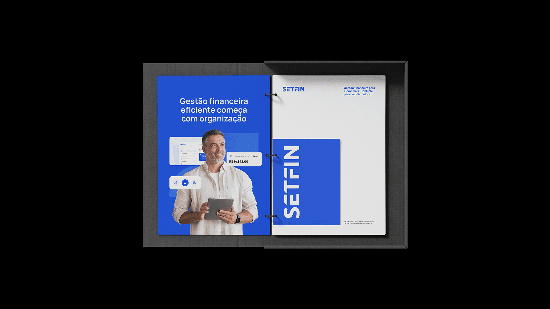 Setfin — Branding applied to printed materials.