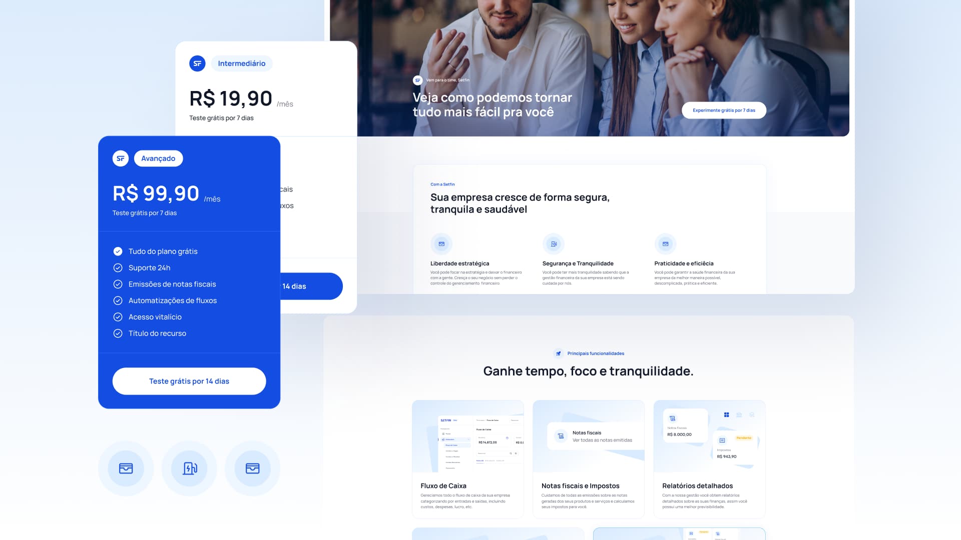 Setfin — Plans, pricing, and features on the landing page.